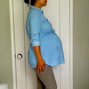 Denim pullover maternity top